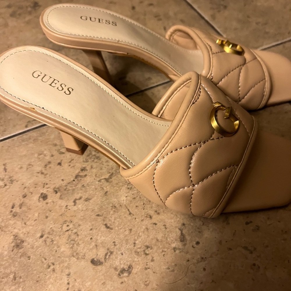 GUESS Women's Beige Quilted Heeled Sandals